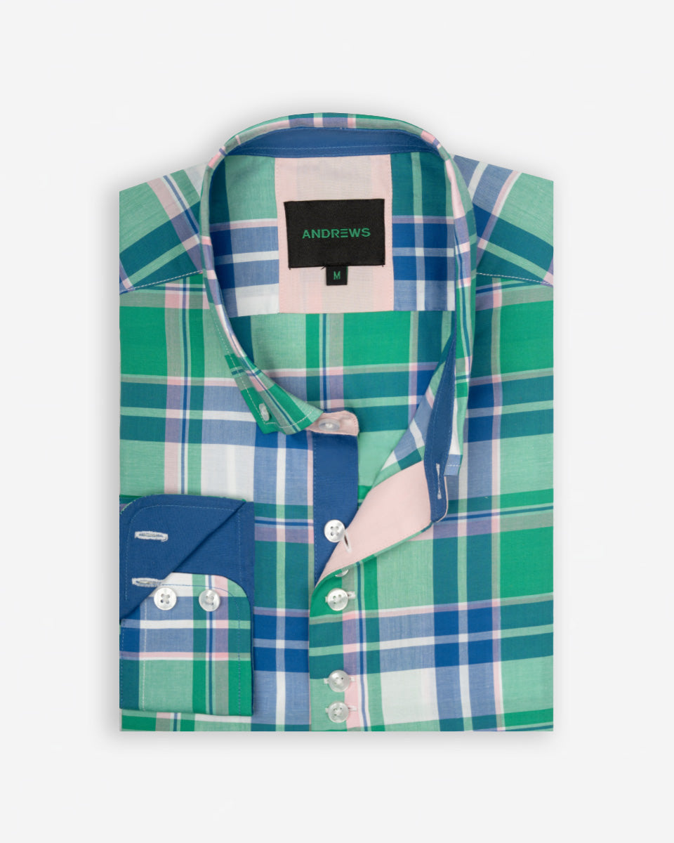 Camisa para Hombre de Algodón Pima Verde a Cuadros | Colección inspirada en Arezzo