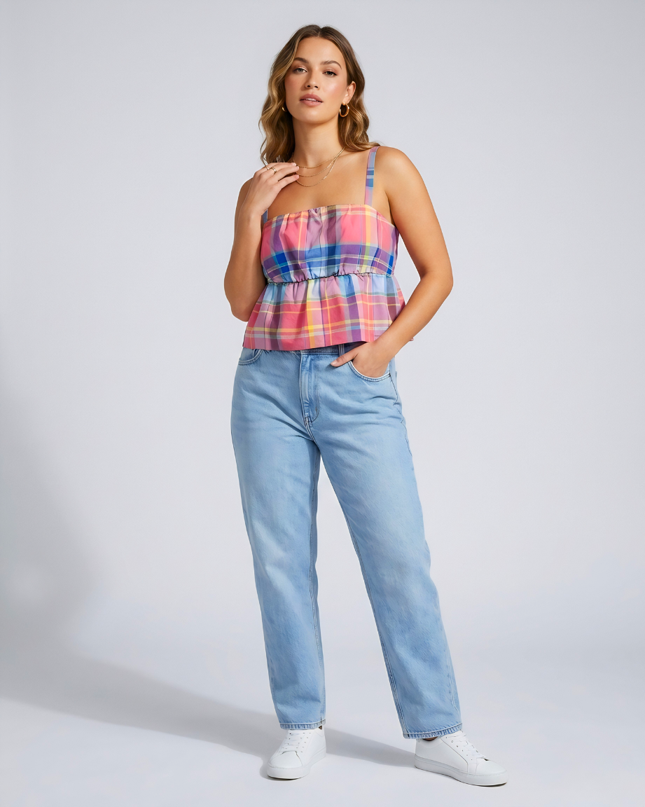 Blusa de Mujer Thalia de Color Rosado a Cuadros