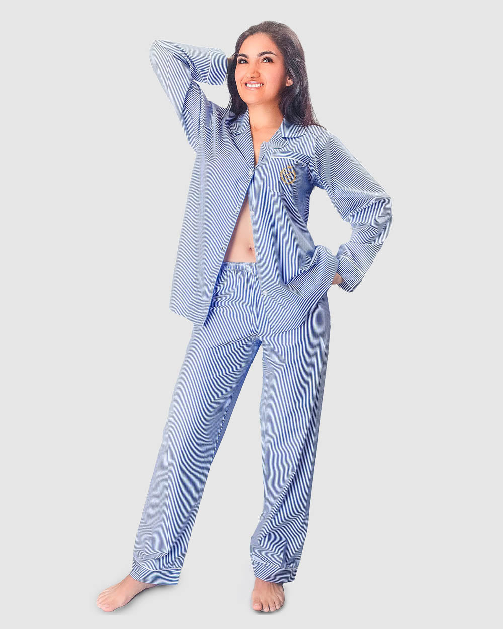 pijamas para mujer azul con rayas blancas