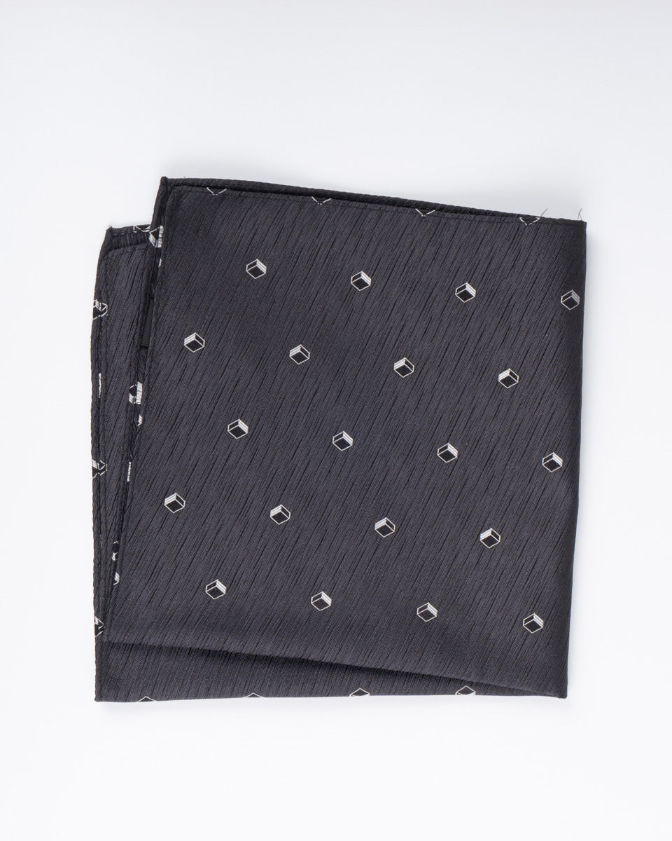 Silk Scarf - Dark Gray with Cube Design