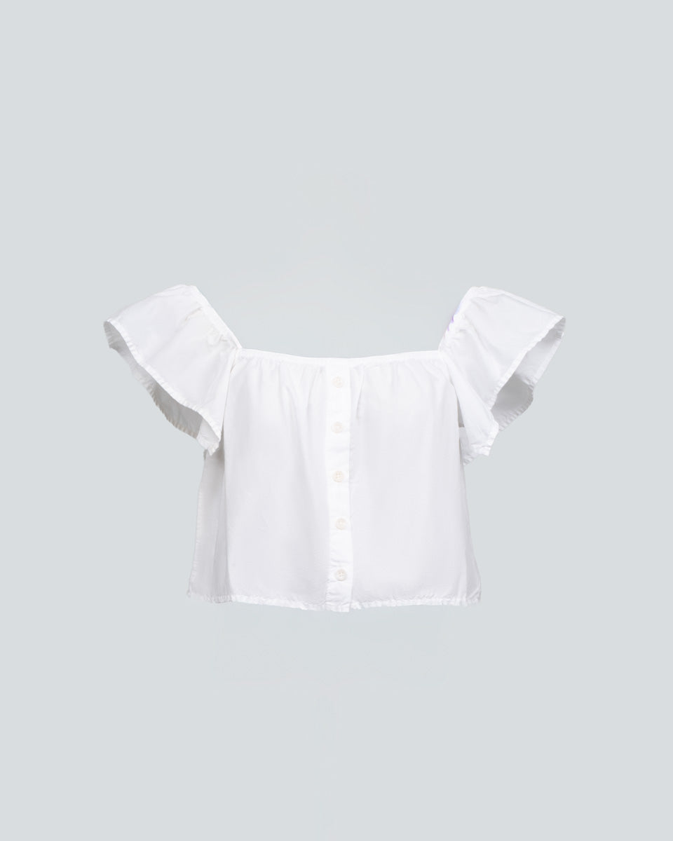 Top Luna Blanco con Botones Delanteros y Estilo Off Shoulder para mujer