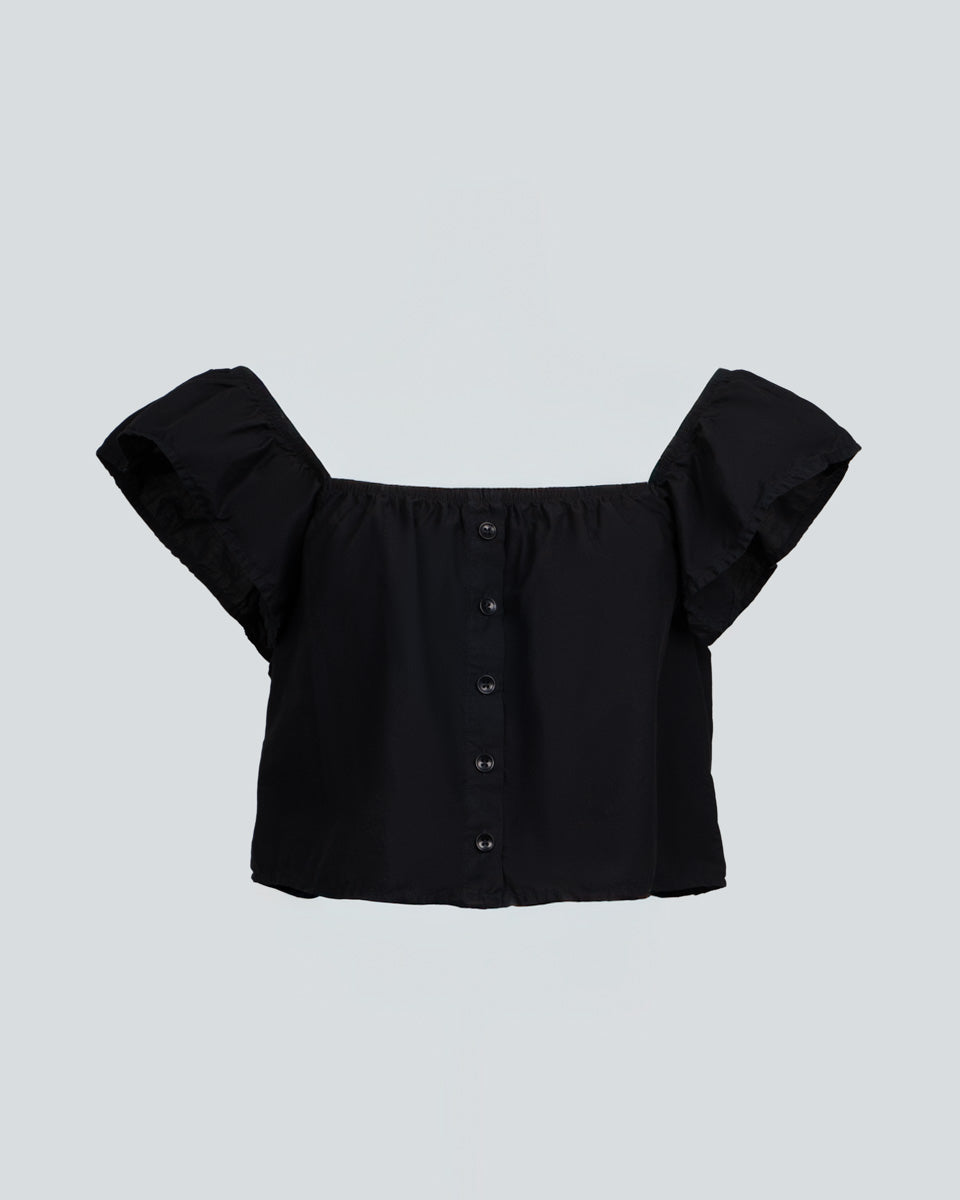 Top Luna Negro Botones Delanteros y Estilo Off Shoulder para mujer