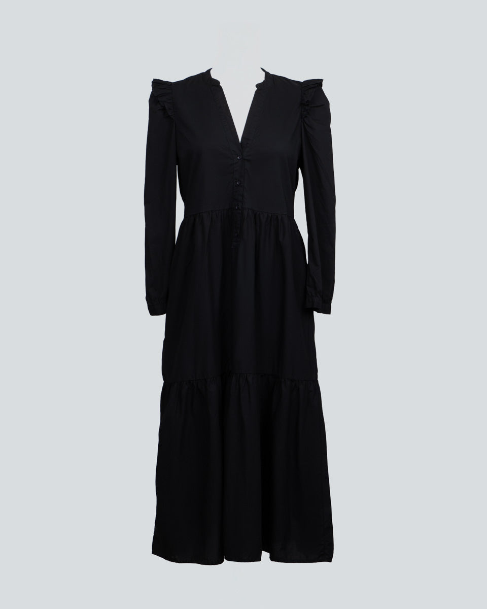 Vestido Lea Negro con Flecos en los Hombros para mujer