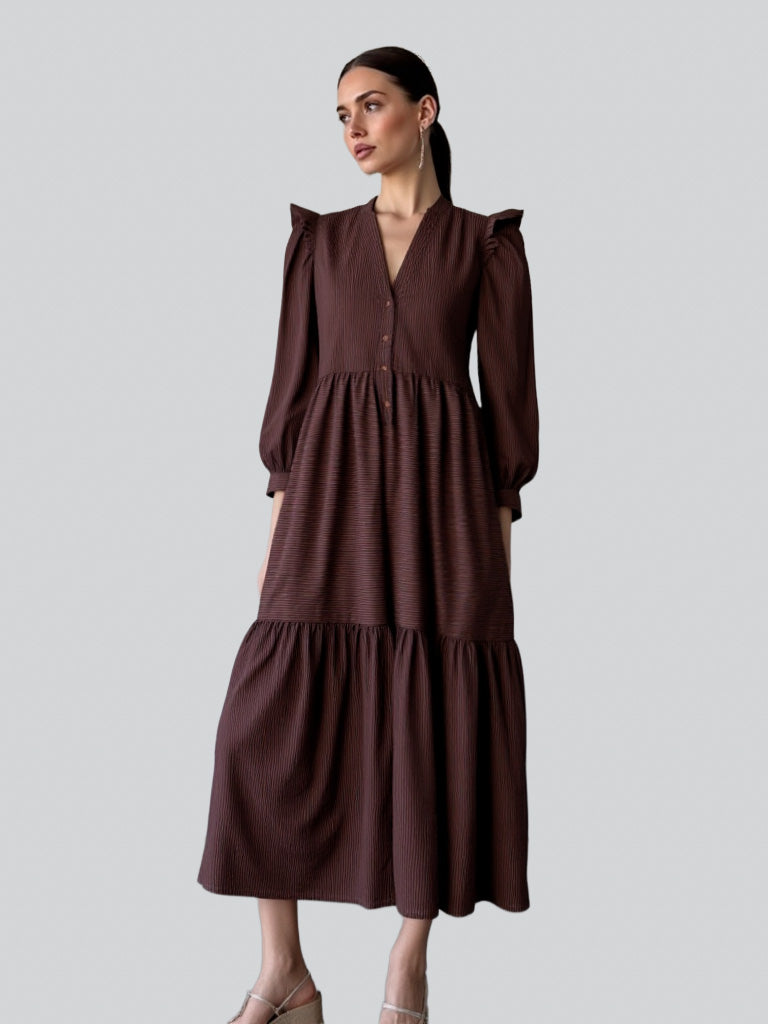 Vestido para Mujer Lea de Color Marrón a Rayas con Flecos